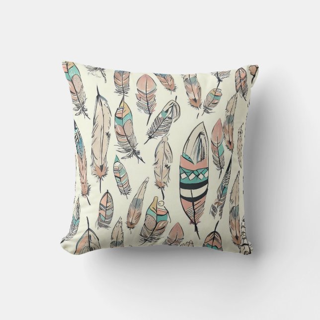 Coussin Plumes dessinées à la main de Bohême (Recto)