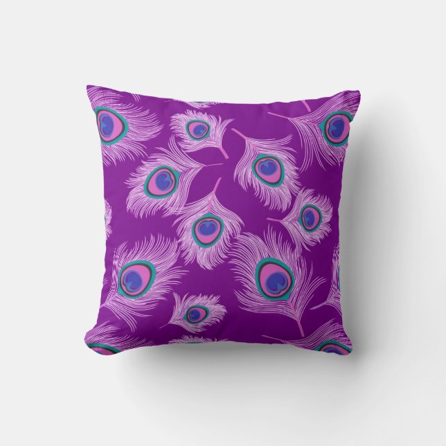 Coussin Plumes d'orchidée Peacock sur Amethyst violet (Recto)