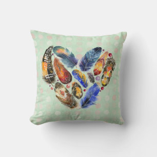 Coussin Plumes en forme de coeur Aquarelle Design