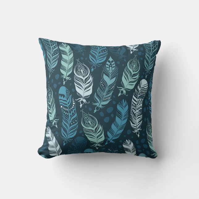 Coussin Plumes ethniques : Motif coloré sans couture. (Recto)