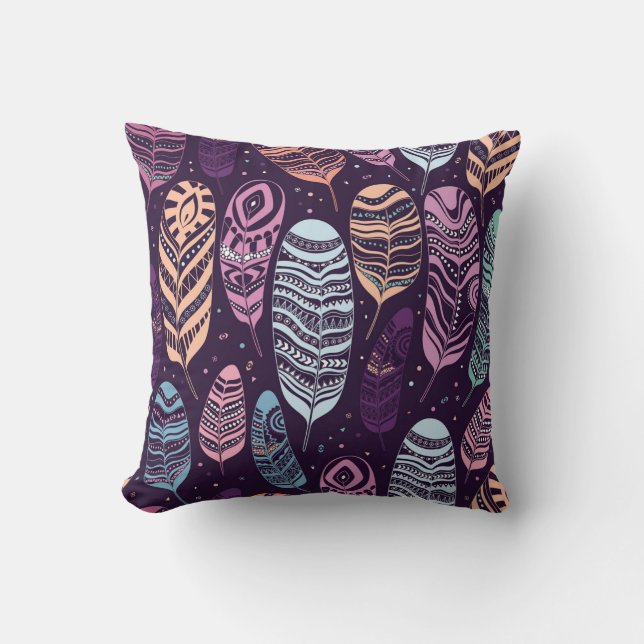 Coussin Plumes ethniques : motif noir et blanc (Recto)