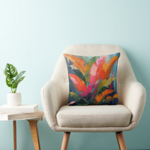 Coussin Plumes Tropicales – Abstraction Botanique Vibrante
