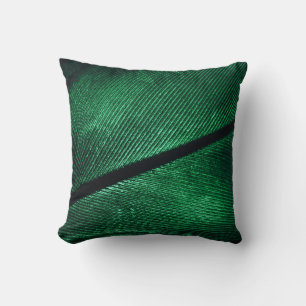 Coussin Plumes Vertes, Belle Texture Motif.