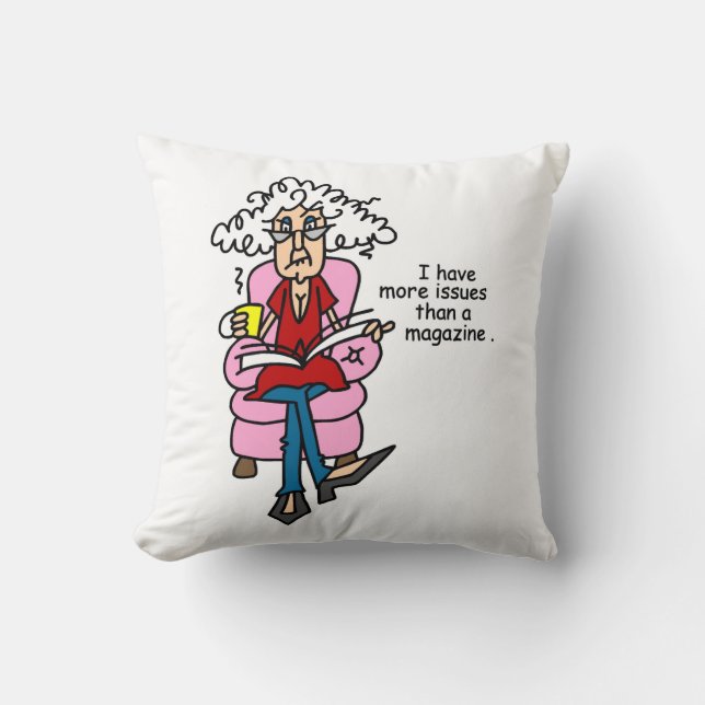 Coussin Plus de numéros qu'un Humour de magazine (Recto)