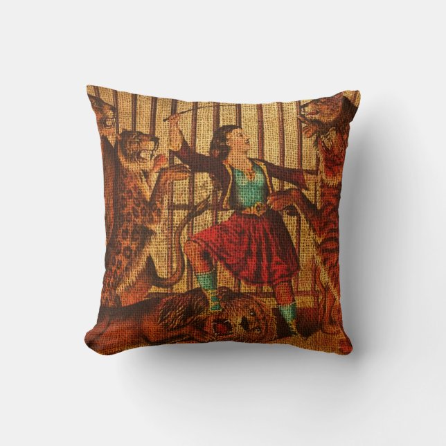 Coussin Plus docile de lion vintage de cirque (Recto)