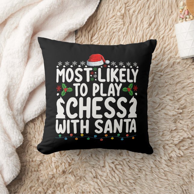 Coussin Plus susceptible de jouer aux échecs avec Santa No (Couverture)