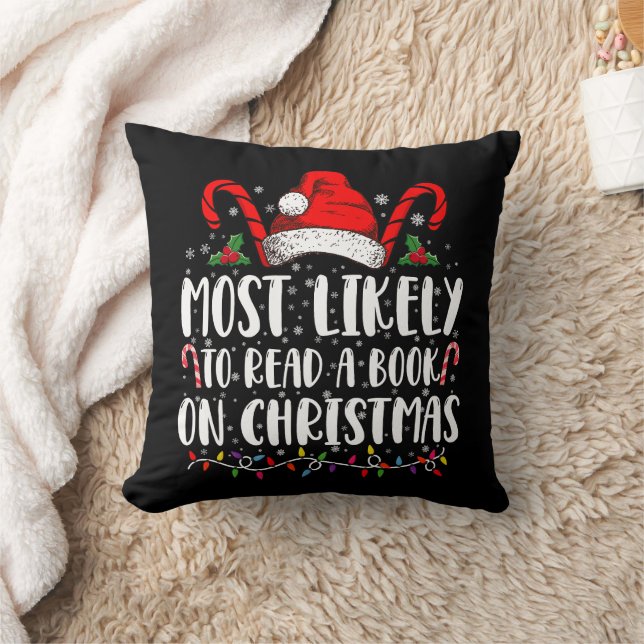 Coussin Plus susceptible de lire un livre à Noël (Couverture)