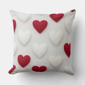 Coussin Plush Red & White Hearts Cotton Throw Pillow