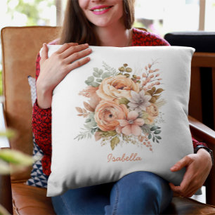 Coussin Plutôt Aquarelle Personnalisée Pêche Florale