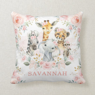 Coussin Plutôt Rose Blush Jungle Safari Animaux Bébé Fille