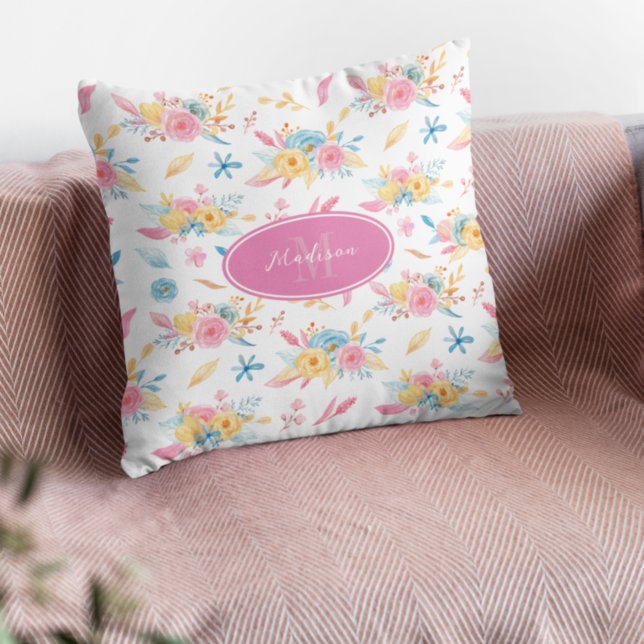 Coussin Plutôt rose Motif Floral Monogramme (Créateur téléchargé)