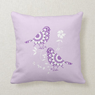 Coussin Plutôt Vintage Inspiré Violet Motif Oiseaux