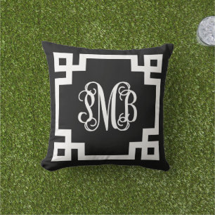 Coussin PMB noir et blanc clé grecque Monogramme de script