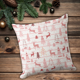Coussin Pneus de rennes roses et arbres de Noël