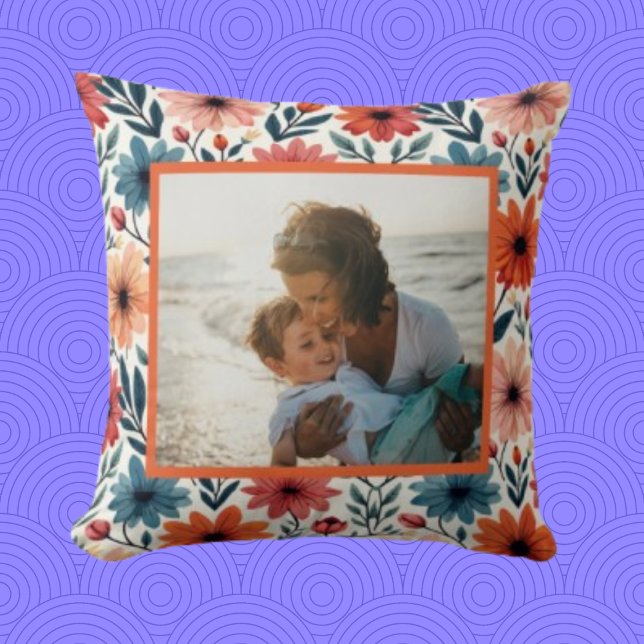 Coussin Poche & bleu Ressort motif floral Personnalisé pho (Créateur téléchargé)