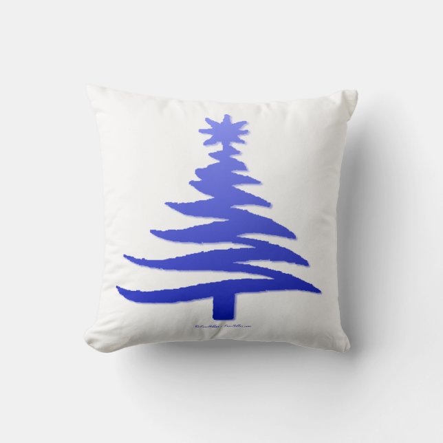 Coussin Pochoir d'arbre de Noël Bleu Cobalt (Recto)