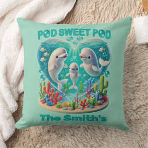 Coussin "Pod Sweet Pod" Famille de baleines personnalisabl
