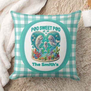 Coussin "Pod Sweet Pod" Famille de baleines personnalisabl