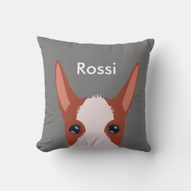 Coussin Podenco customisé face fleur châtaigne gris (Recto)