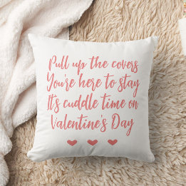 Coussin Poème de la Saint Valentin avec rime et coeurs ros