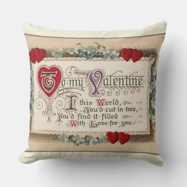 Coussin Poème Saint Valentin aux coeurs (Recto)