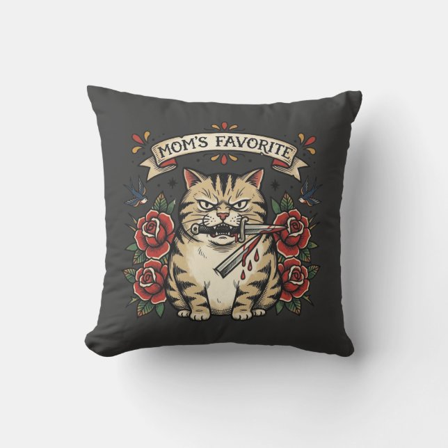 Coussin Poignard de chat préféré de maman Rose Tatouage tr (Recto)