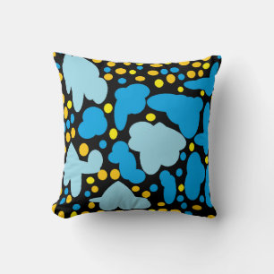 Coussin Poignets bleu pâle avec points citrons sur noir