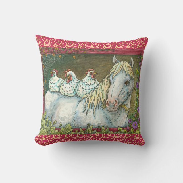 Coussin POINES DANS LA STABLE, CHEVAL JETER PILLOW Rouge (Recto)