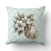 Poinsettia blanche et ornement or