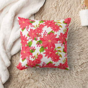 Coussin Poinsettia de Noël blanc