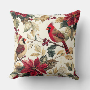 Coussin Poinsettia de Noël Cardinal Luxe Crème Rouge