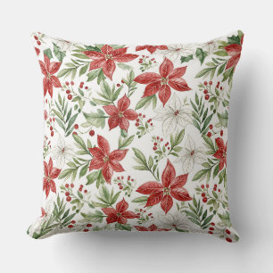 Coussin Poinsettia de Noël en rouge et blanc