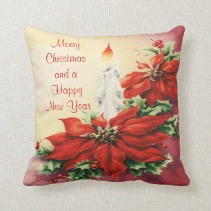 Coussin Poinsettia de Noël et carreau de bougie