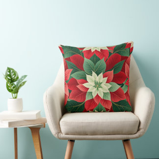 Coussin Poinsettia de Noël Festif