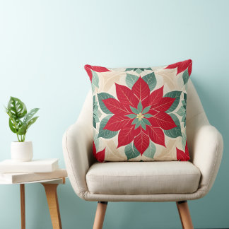 Coussin Poinsettia de Noël Festif