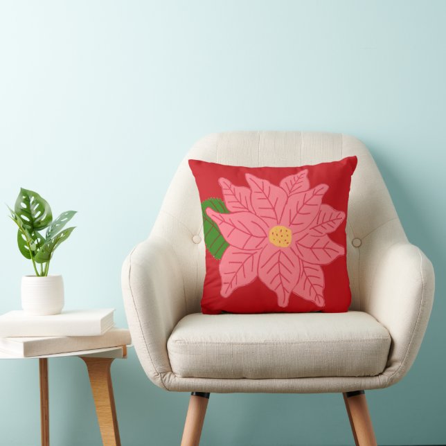 Coussin Poinsettia de Noël rose  (Chaise)