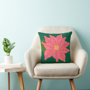 Coussin Poinsettia de Noël rose