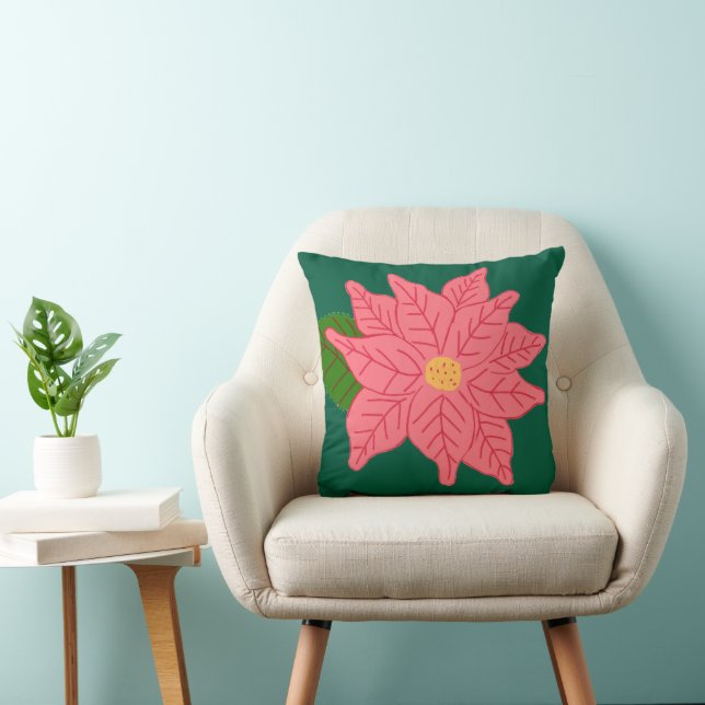 Coussin Poinsettia de Noël rose  (Chaise)