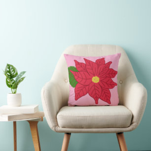 Coussin Poinsettia de Noël rouge
