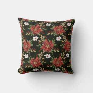 Coussin Poinsettia d'hiver élégant sur fond sombre