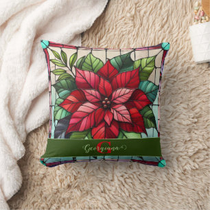 Coussin Poinsettia en verre de Fête personnalisée