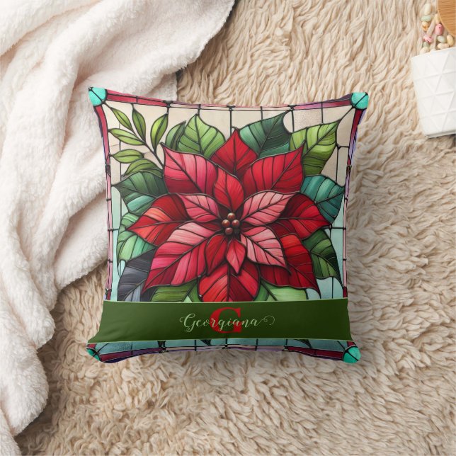 Coussin Poinsettia en verre de Fête personnalisée (Couverture)