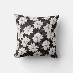 Coussin poinsettia noir et blanc chic