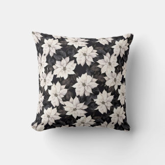 Coussin poinsettia noir et blanc chic