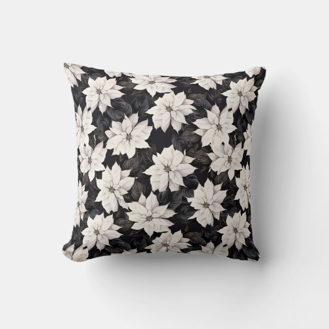 Coussin poinsettia noir et blanc chic (Recto)