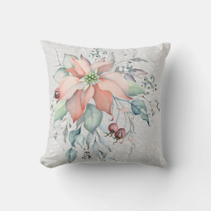 Coussin Poinsettia Scène de neige, feuilles, baies, 2 côté