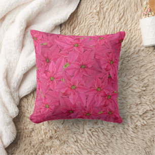 Coussin poinsettias de couleur Fuchsia, motif floral