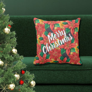 Coussin Poinsettias Joyeux Noël