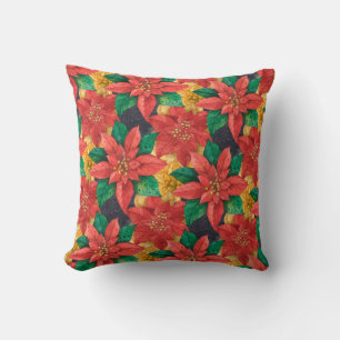 Coussin Poinsettias Rouge et Or Noël de Noël