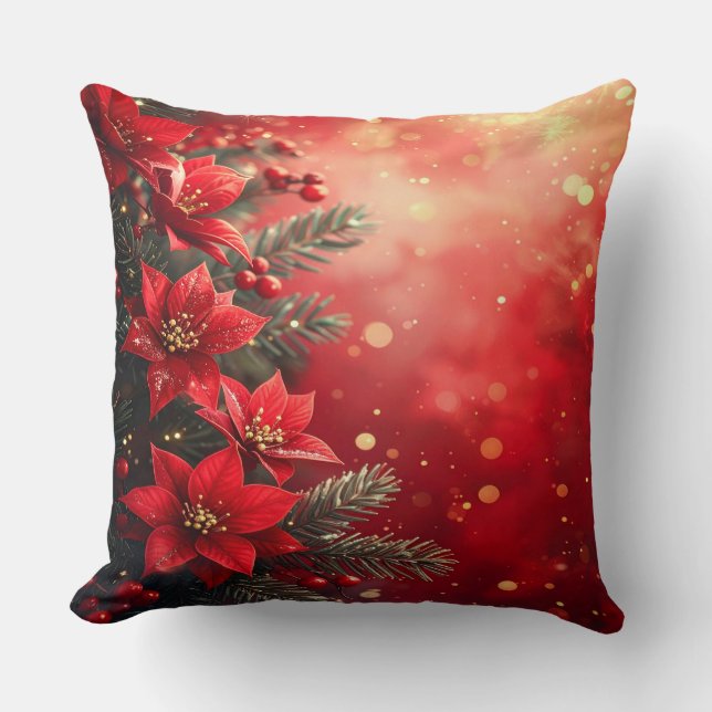 Coussin Poinsettias Rouges et Baies (Recto)